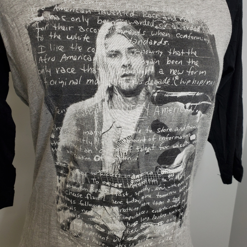 KURT COBAIN raglan baseball letter handwritten tee - Picture 2 of 6